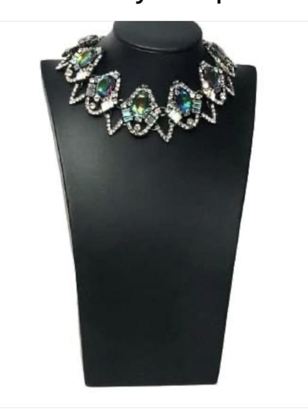 Crystal Statement Necklace with Green-Blue Stones